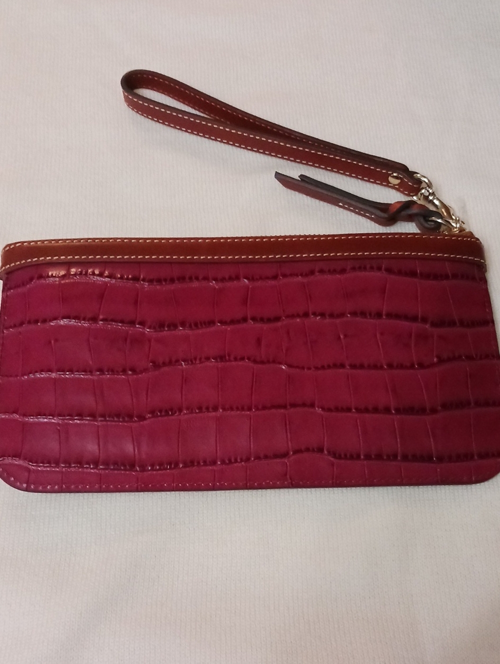 Dooney & Bourke Pink Croc-Embossed Wristlet with Tan Trim - Picture 2 of 3